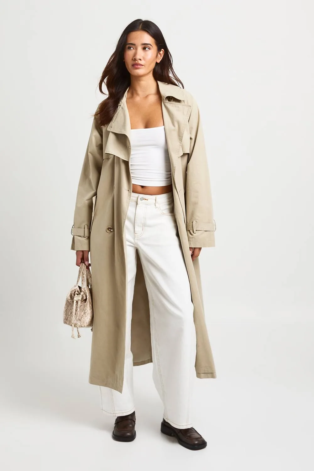 Belted Double Breasted Trench Coat - Stone by boohoo
