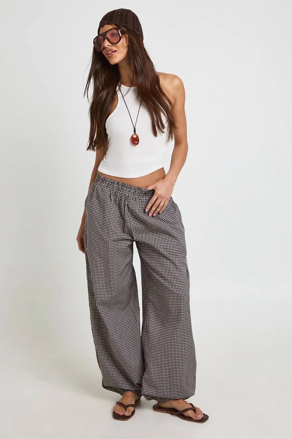Check Elasticated Waist Balloon Trousers by boohoo