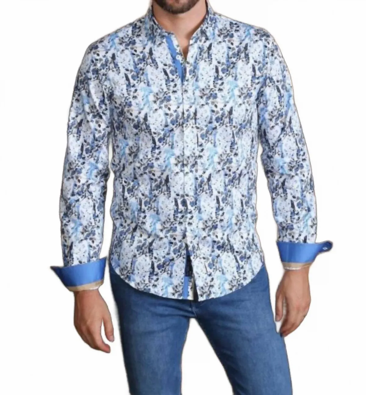 Flower Button Down Shirt with Trim by Eight X