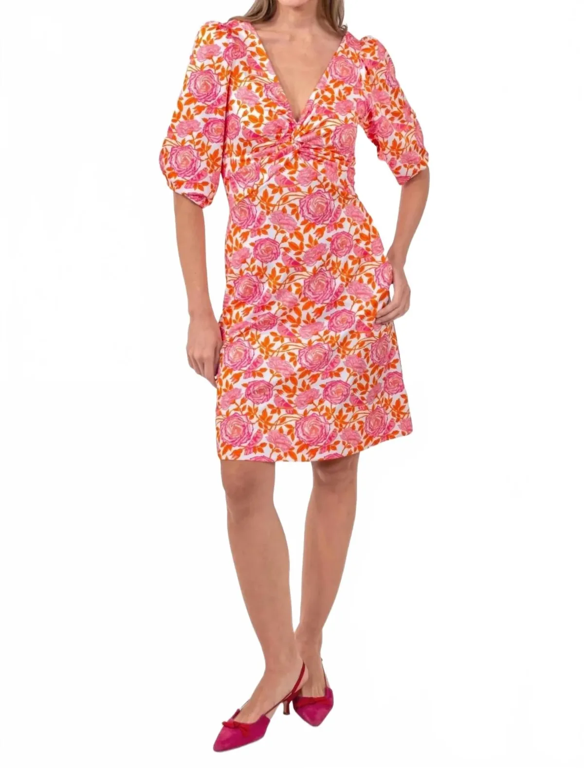 Smell the Roses Twister Dress in Orange/Hot Pink