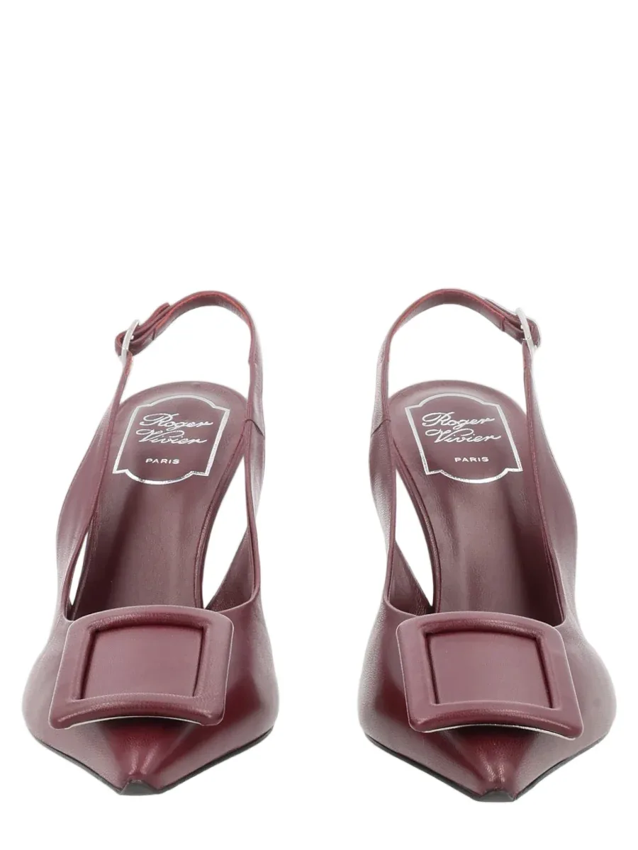 Pointed-Toe Square Buckle Slingback Pumps by Roger Vivier