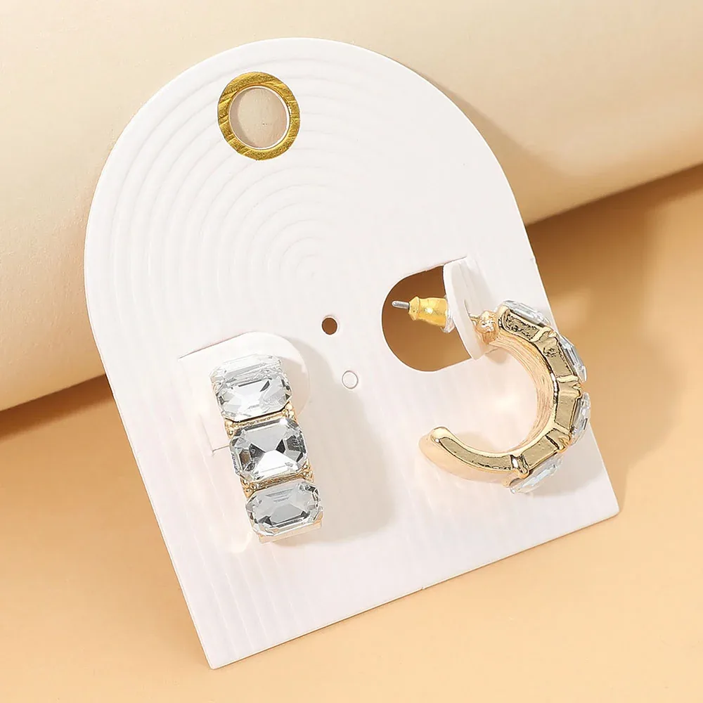 Rectangular Faceted Stone Hoop Earrings by FASHNZFAB