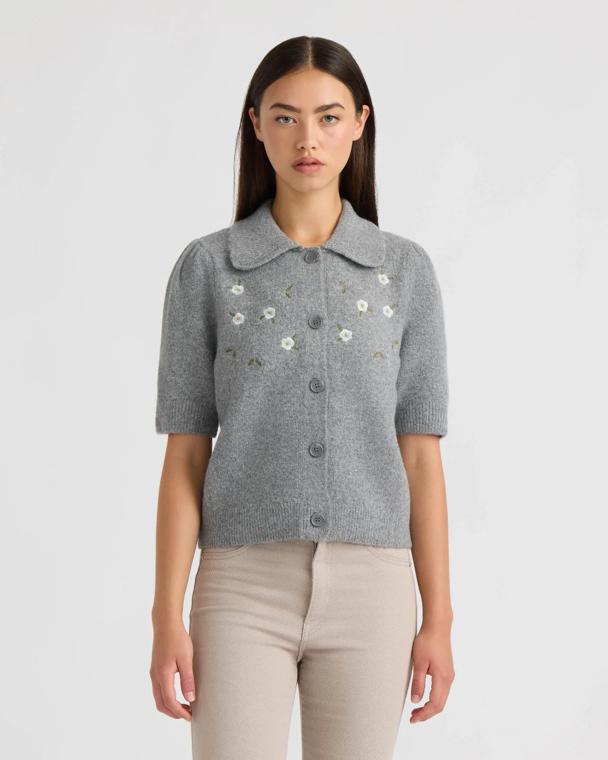 Short Sleeve Cardigan with Embroidery by NVLT