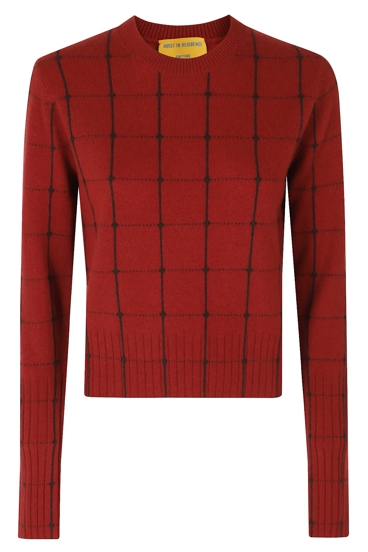 Shrunken Checker Cropped Cashmere Sweater by Guest In Residence