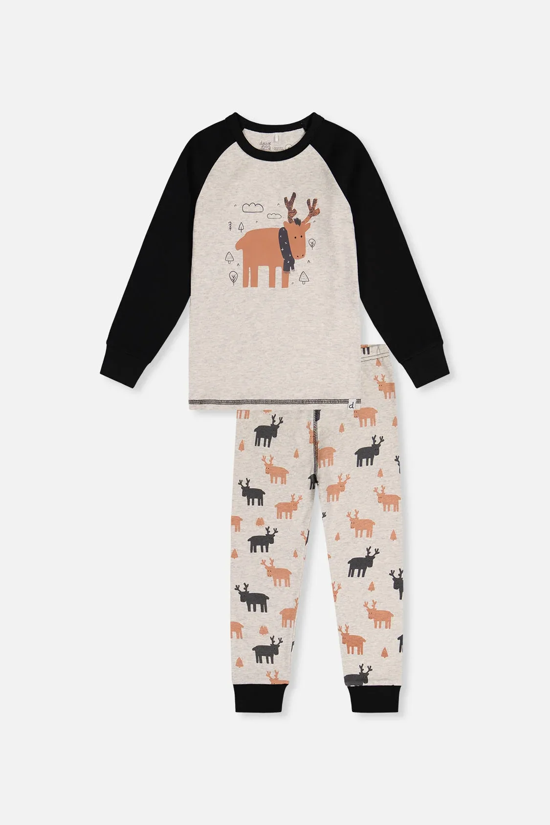 Organic Cotton Two Piece Pajama Set Beige Elk Print by Deux par Deux