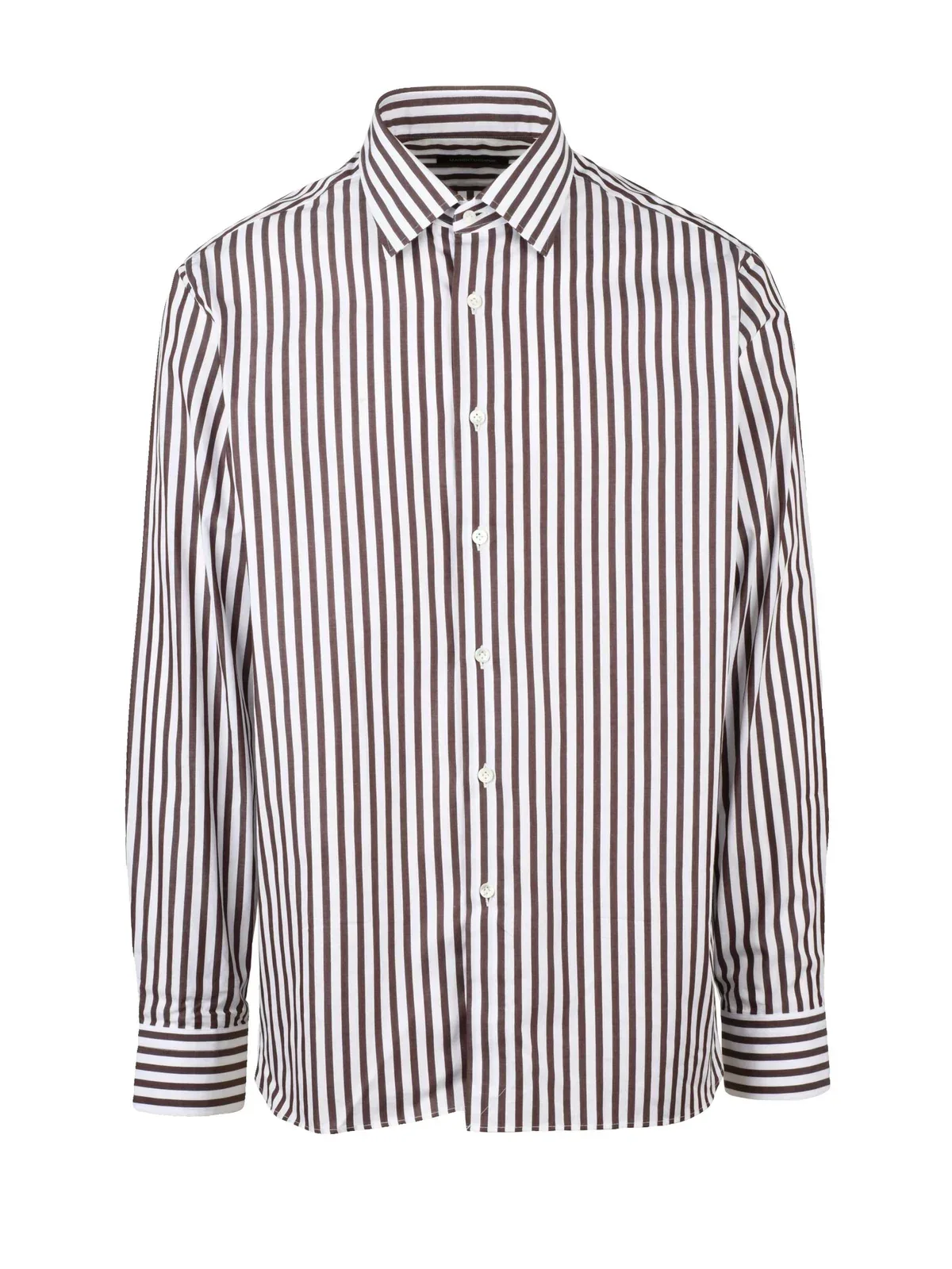 White Brown Striped Cotton Shirt by MAGENTA