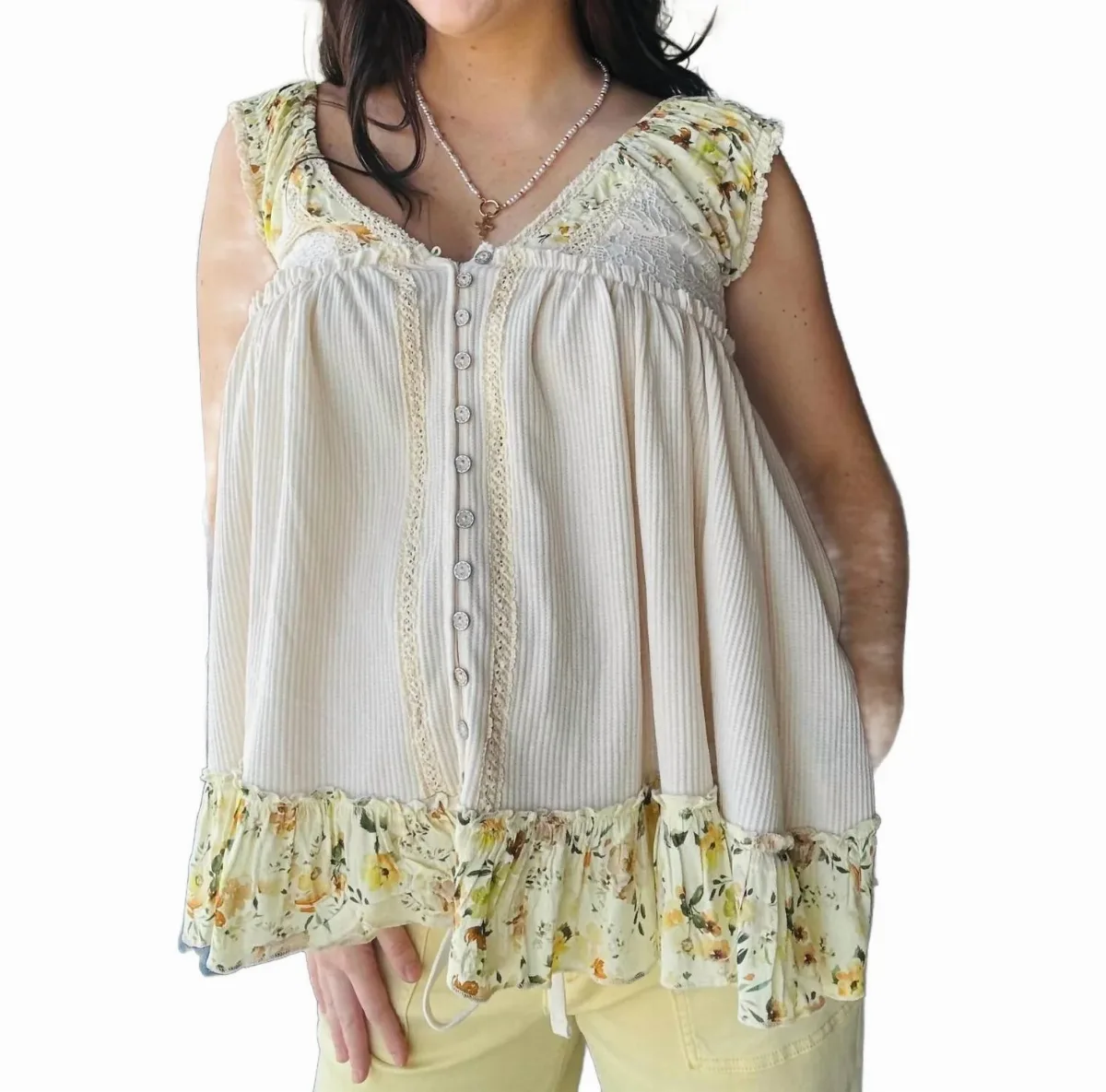 Accent Trim V Neck Tank Top by POL