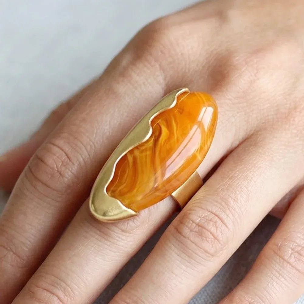 Bold Resin Elongated Sculptural Statement Stretch Ring by FASHNZFAB
