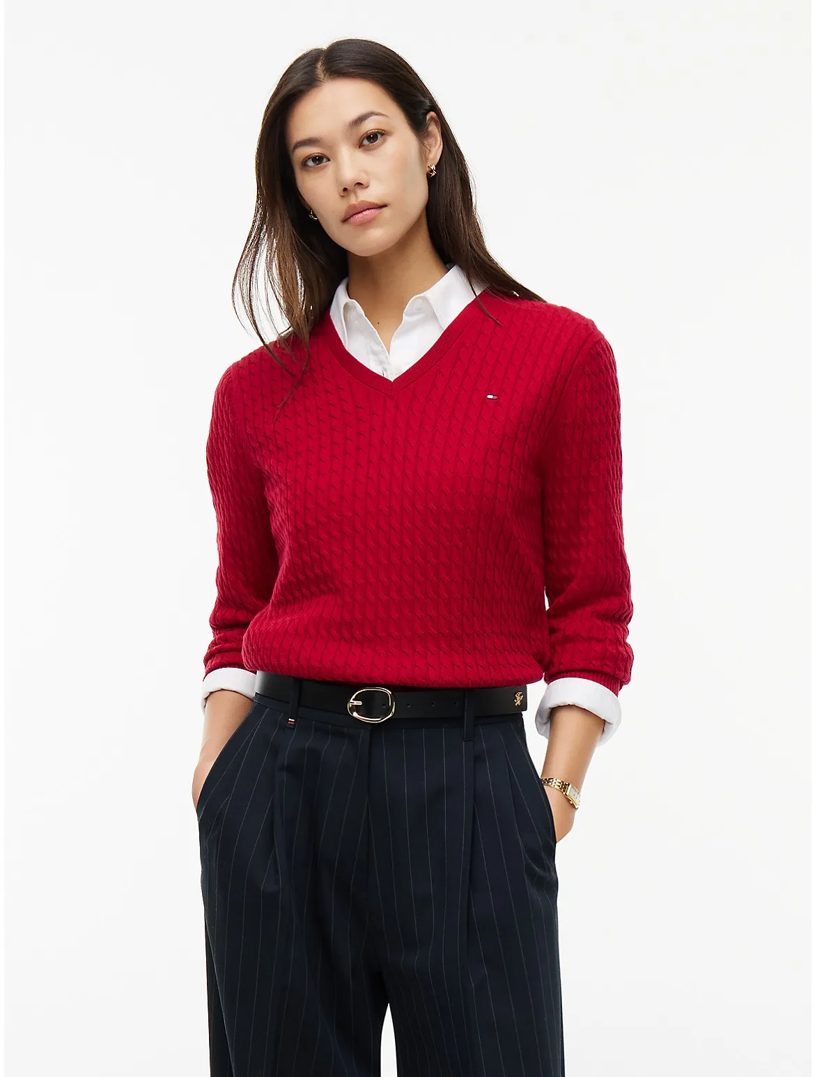 Lightweight Cable Knit V-Neck Sweater by Tommy Hilfiger