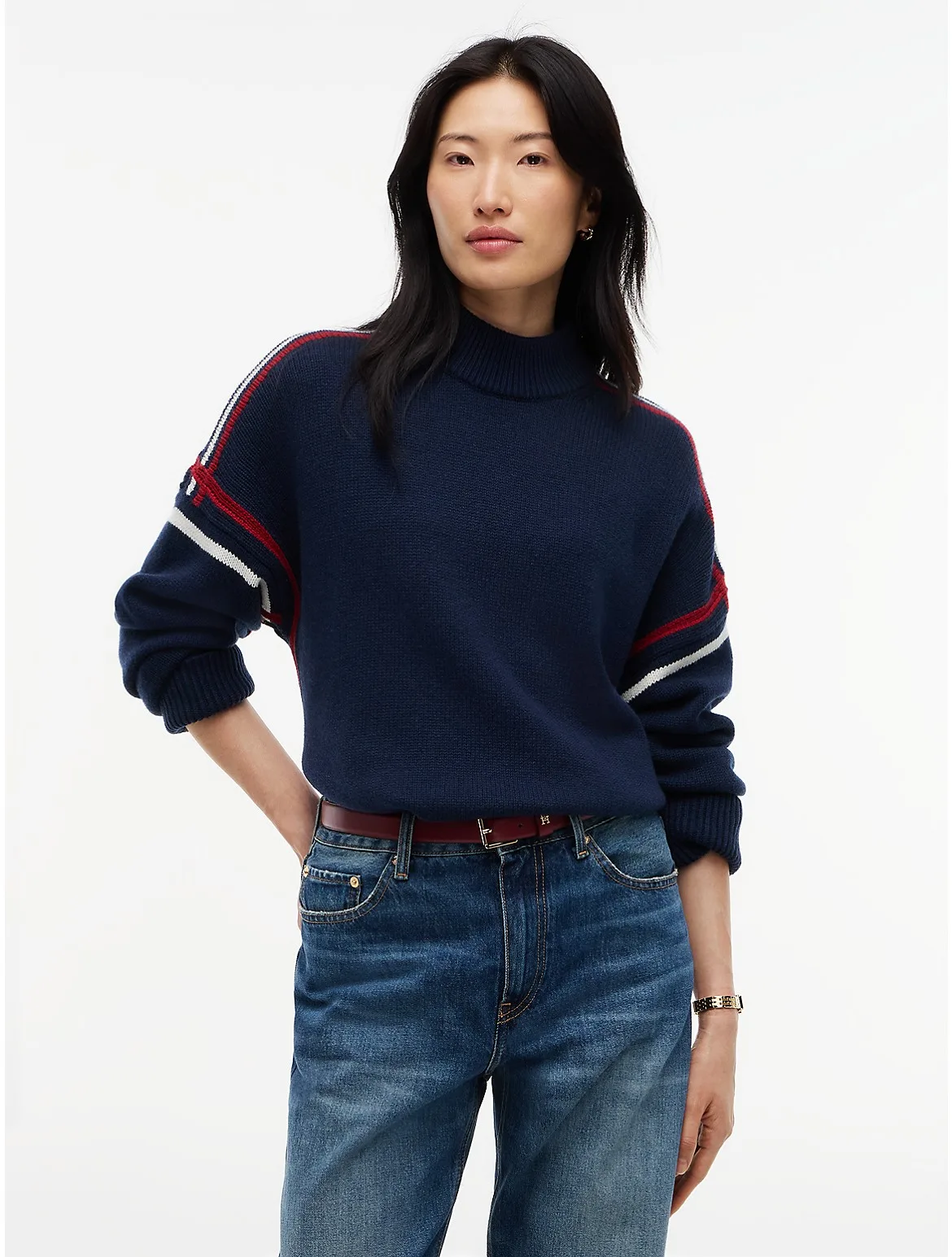 Relaxed Fit Wool Mockneck Sweater by Tommy Hilfiger