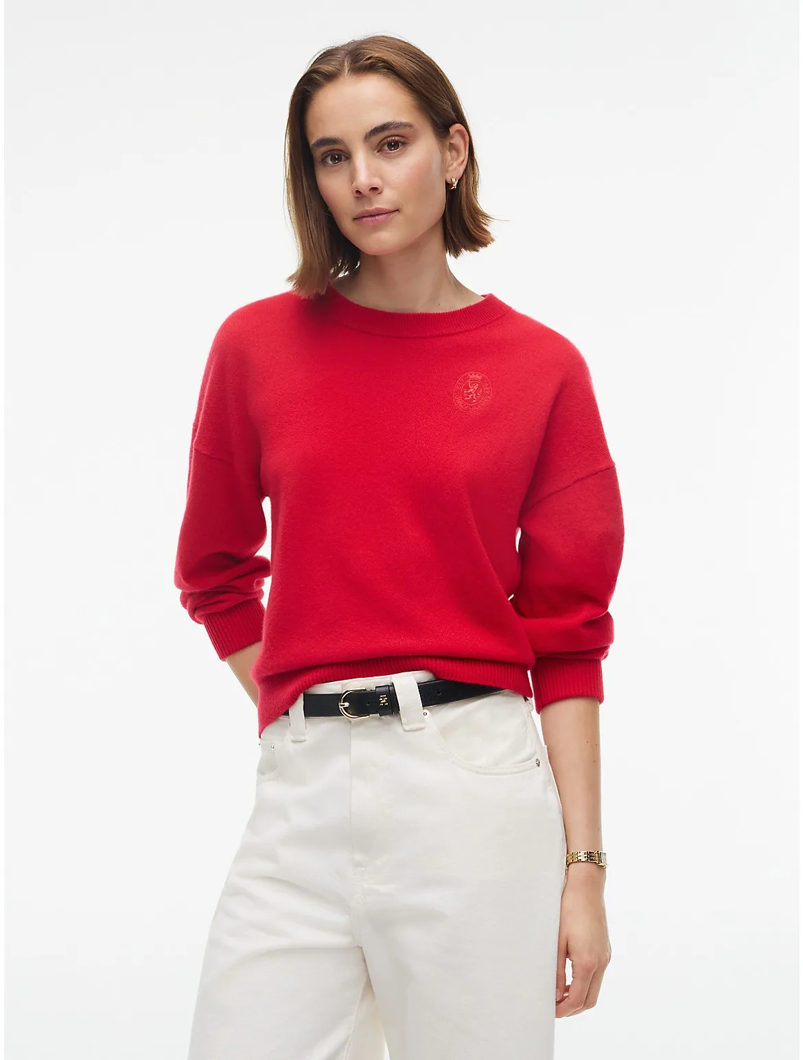 Embroidered Crest Logo Cashmere Sweater by Tommy Hilfiger