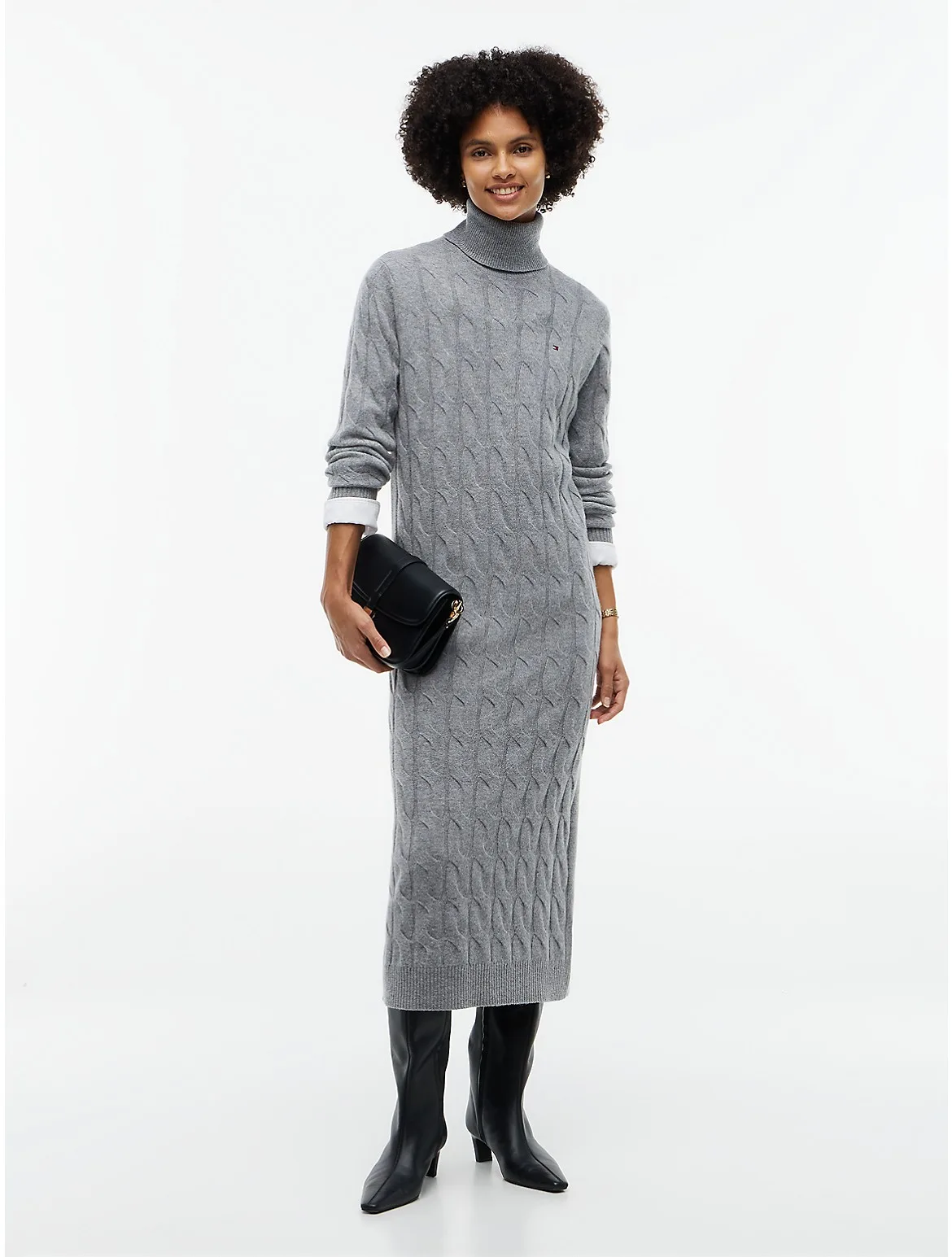 Wool Cable Knit Sweater Dress
