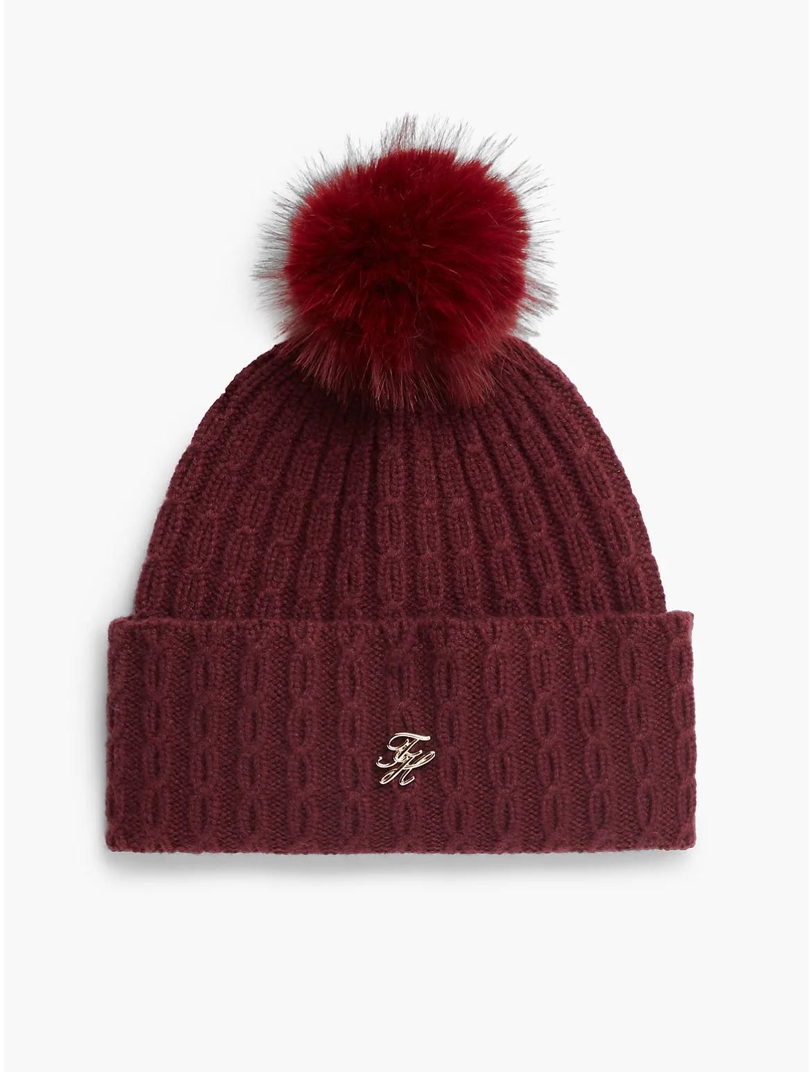 Cable Knit Wool-Blend Pom Beanie by Tommy Hilfiger