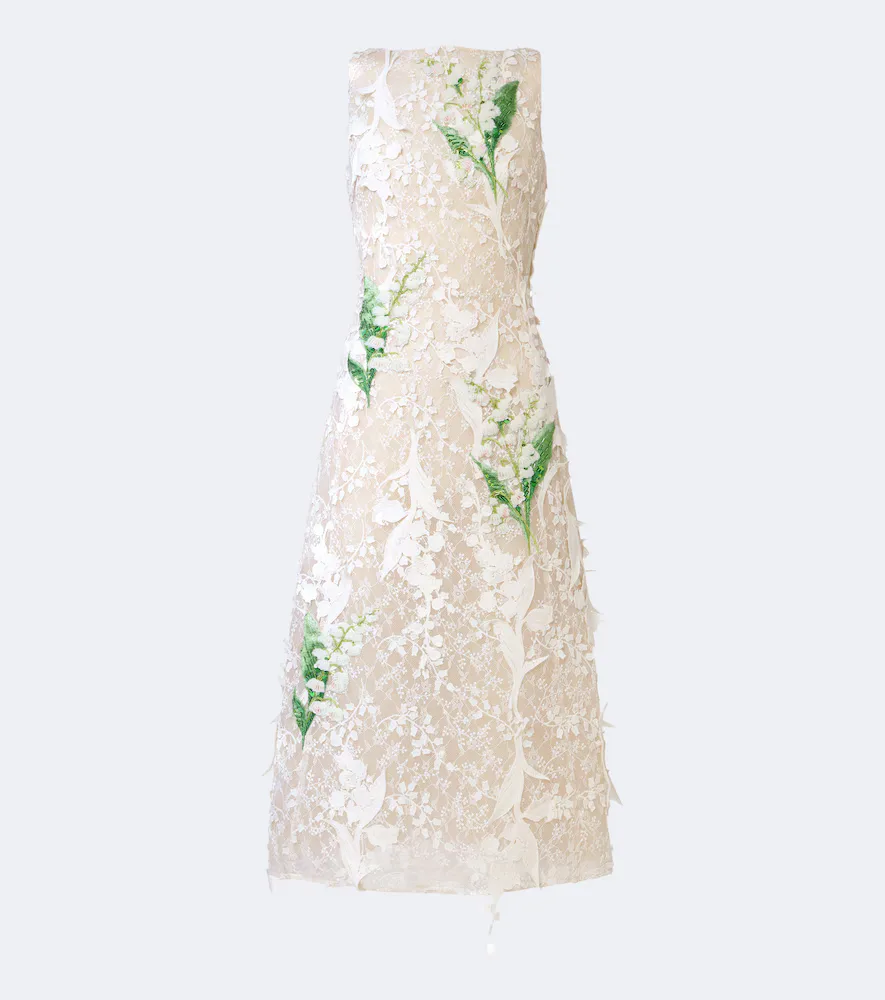 Cleo Beaded Floral-Appliqué Lace Dress by Leo Lin