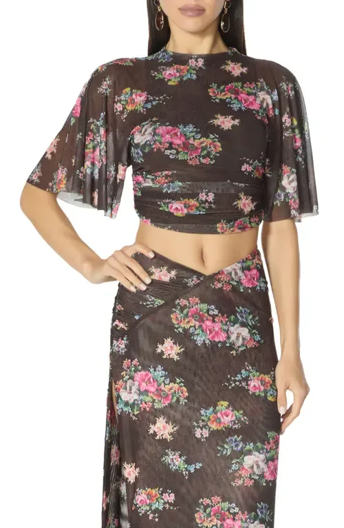 Kailie Ruched Flutter Sleeve Mesh Crop Top by AFRM