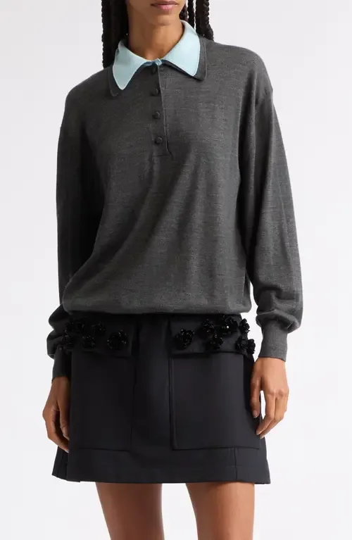 Double Collar Long Sleeve Merino Wool & Silk Polo by PLAN C