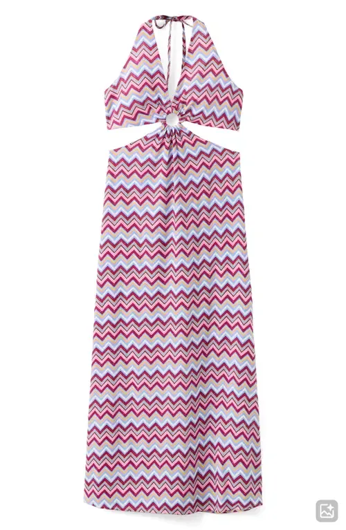 Print Cutout Halter Midi Dress by MANGO TEEN