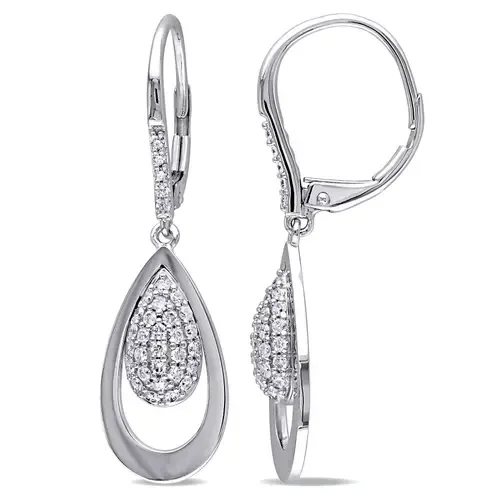 Diamond Dangle Teardrop Earrings 14k White Gold by Julianna B.
