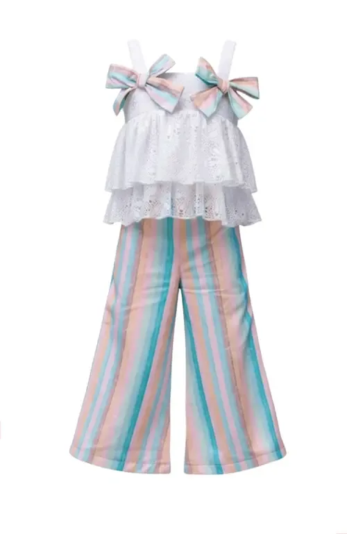 Coastal Boho Lace Top and Palazzo Pant Set by Mia Belle Girls