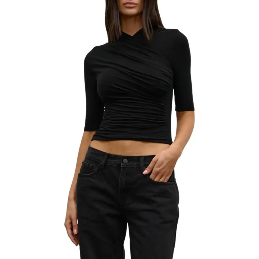Amrita Ruched Mock Neck Top by Bayse
