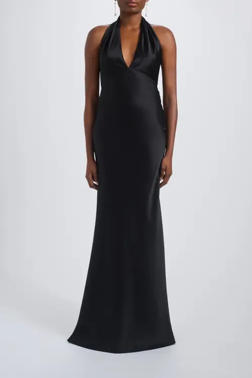 V-Neck Fit-to-Flare Halter Gown by Amsale