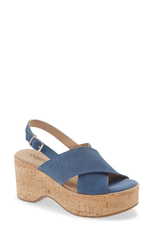 Jovi Slingback Platform Sandal in Bluette Suede by Cordani
