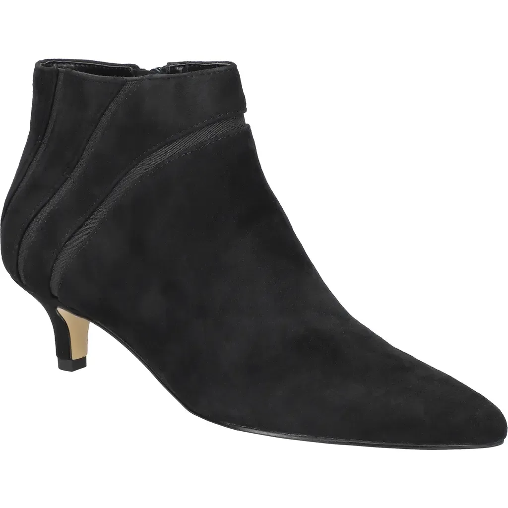Faraday Kitten Heel Bootie in Black Kidsuede Leather by Bella Vita