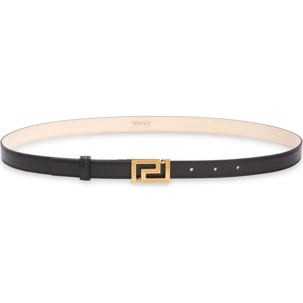 Greca Buckle Leather Belt by Versace