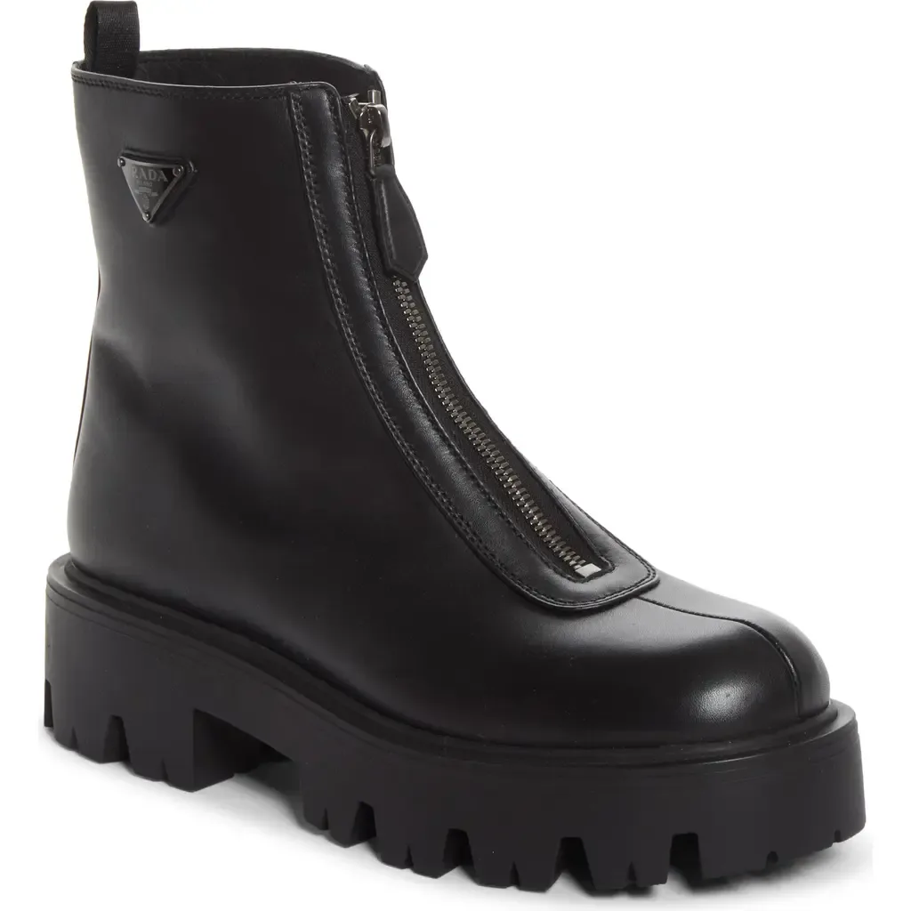 Lug Sole Zip Bootie by Prada