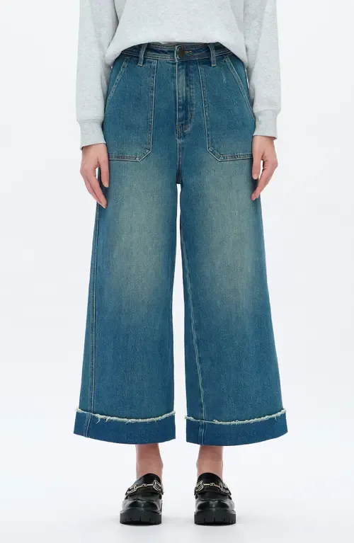 High Waist Cuffed Raw Hem Wide Leg Jeans by Bayeas