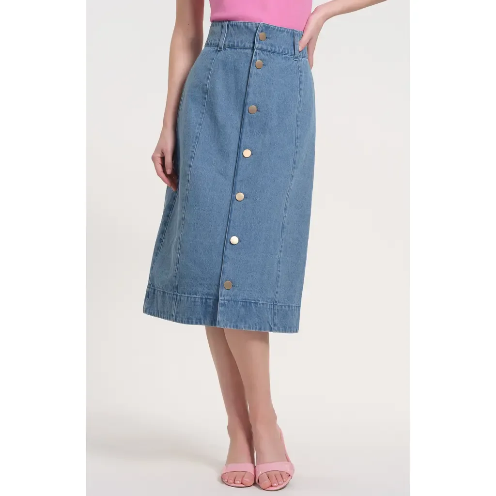 Button Front Denim Skirt by Isaac Mizrahi New York