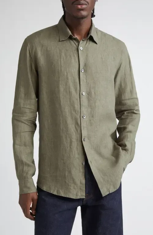 Long Sleeve Linen Button-Up Shirt by Sunspel