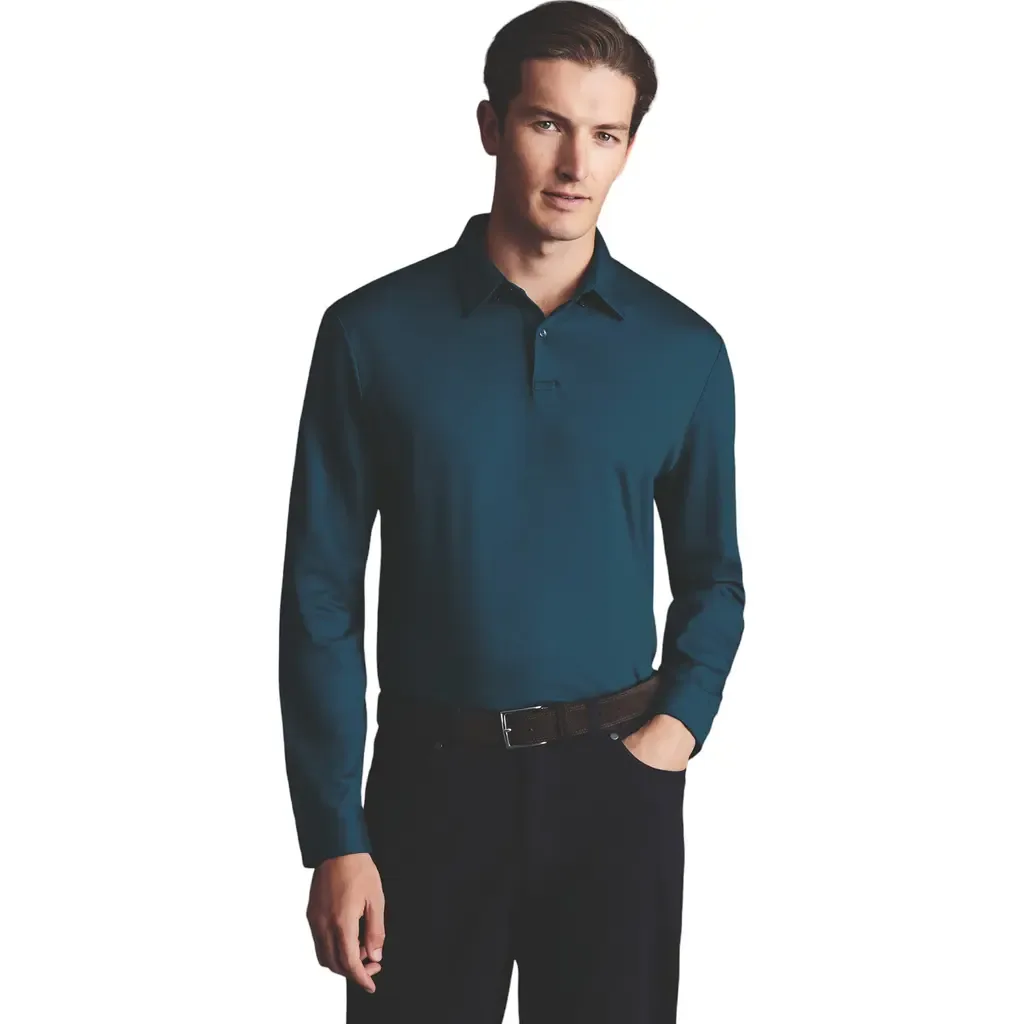 Plain Long Sleeve Jersey Polo by Charles Tyrwhitt