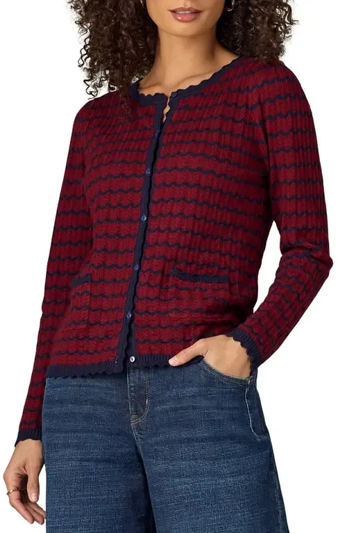 Stripe Round Neck Cardigan by Wit & Wisdom