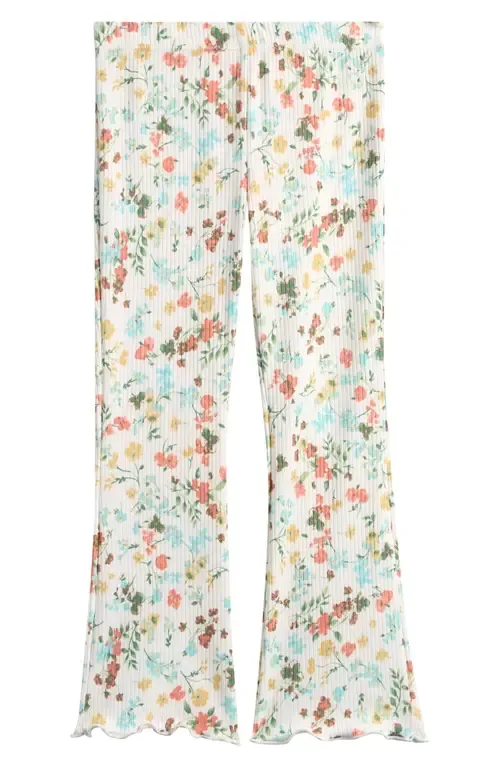 Floral Ribbed Flare Pants by FLORIA