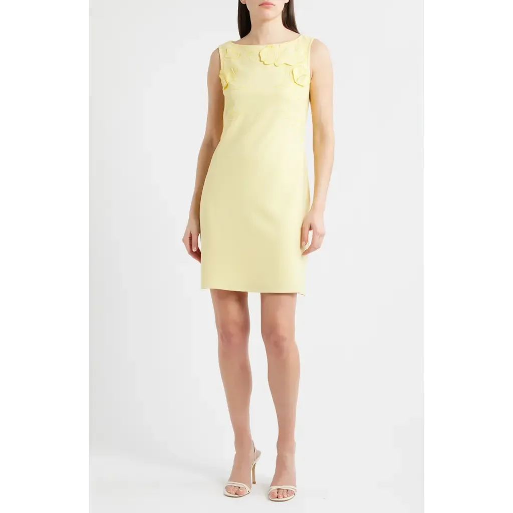 Floral Appliqué Sleeveless Crepe Sheath Dress by Vince Camuto