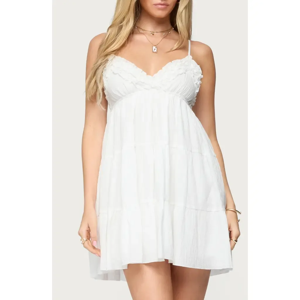 Bianca Cotton Tiered Babydoll Minidress by EDIKTED