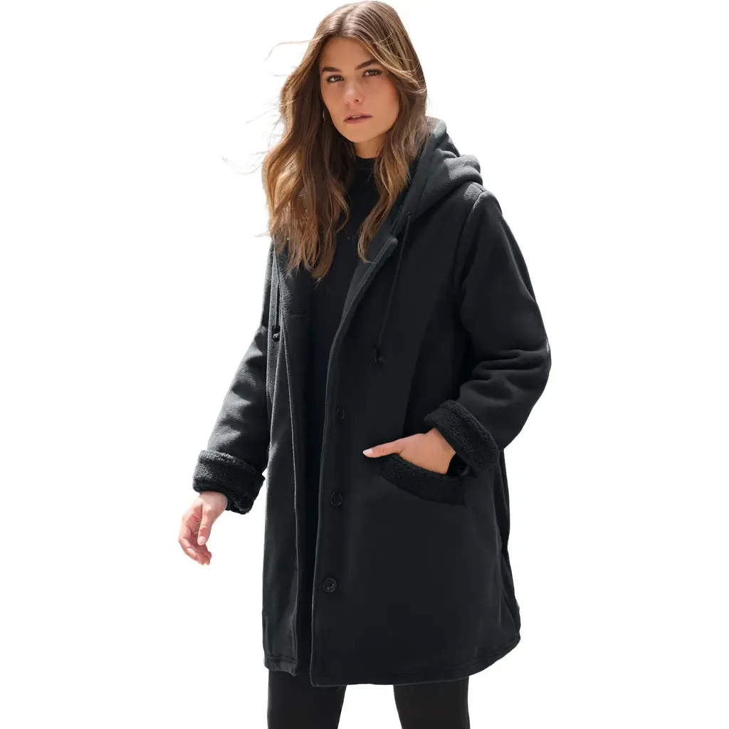 Hooded Fleece Coat by Roaman's