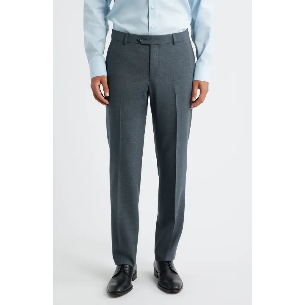 Saxony Trim Fit Flat Front Thatch Weave Wool Blend Dress Pants by Berle