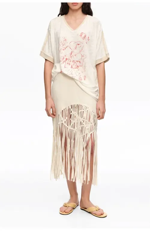 Irregular Fringed Linen Skirt by BIMBA Y LOLA
