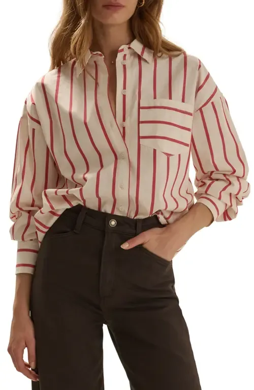 The Beau Stripe Cotton Poplin Button-Up Shirt by Favorite Daughter