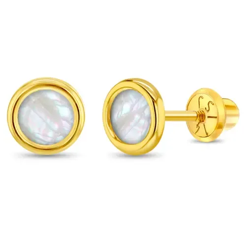 14k Mother of Pearl Bezel Earrings by In Season Jewelry