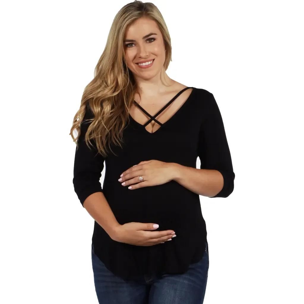 Criss Cross Round Hemline Maternity Tunic Top by 24seven Comfort Apparel