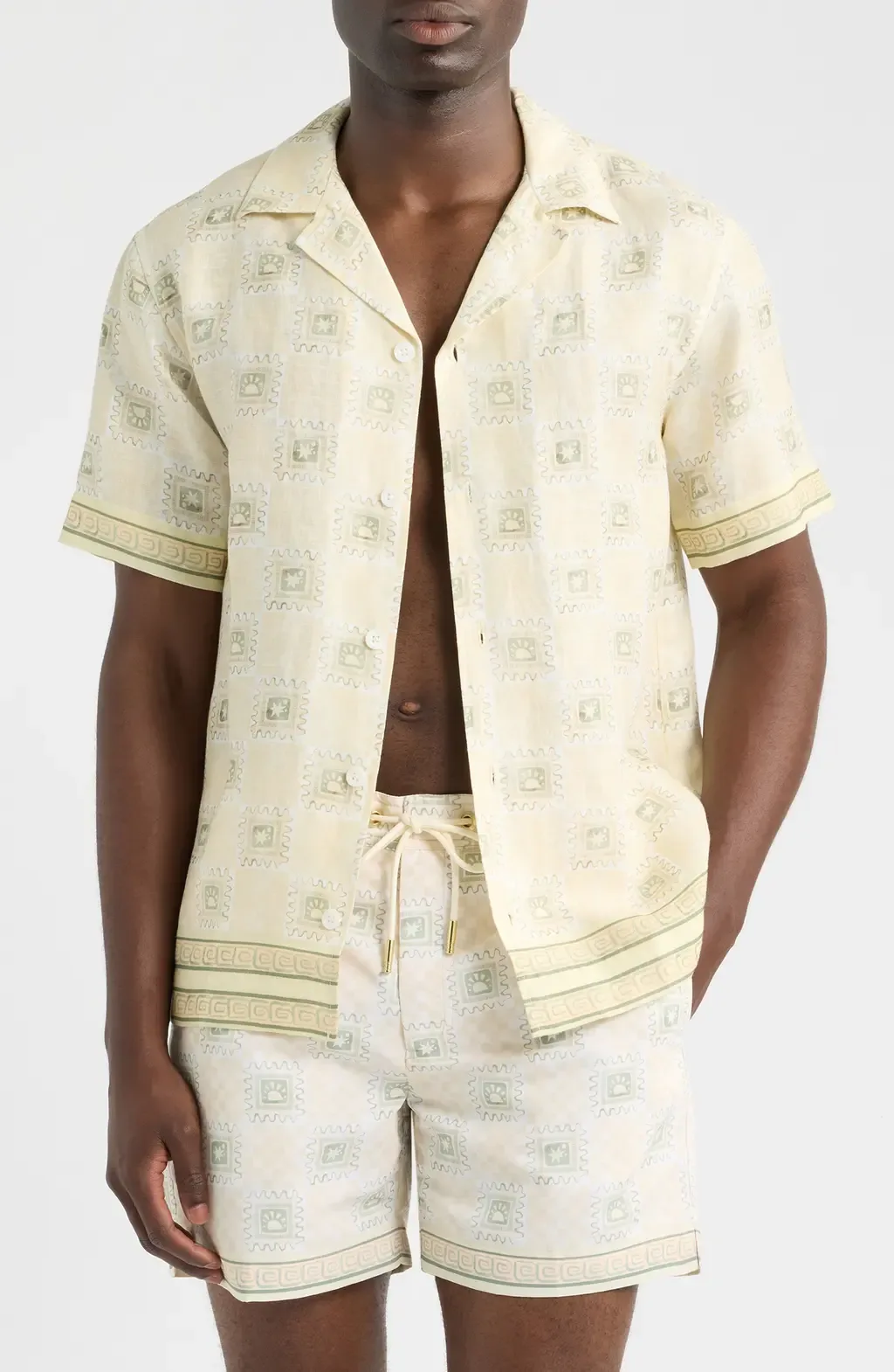 Tehla Tile Print Linen Camp Shirt