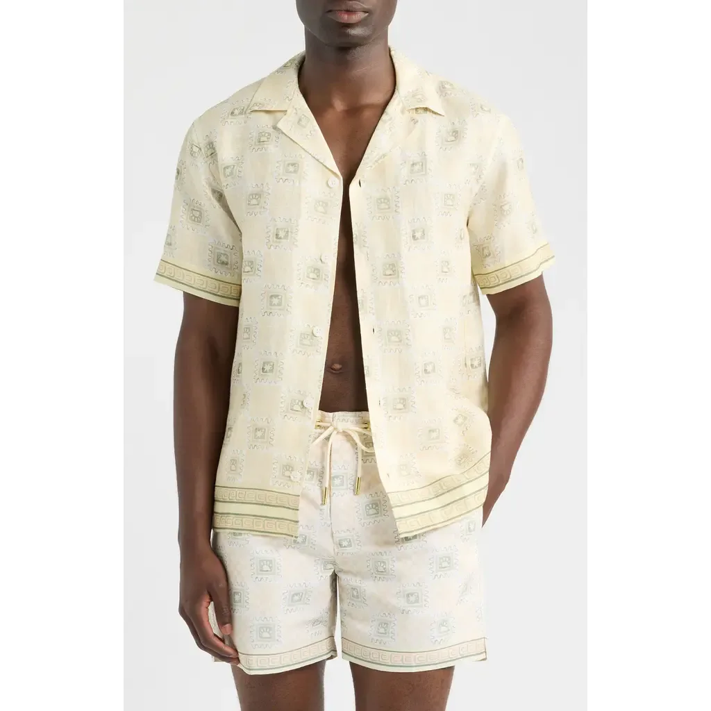 Tehla Tile Print Linen Camp Shirt by CHÉ