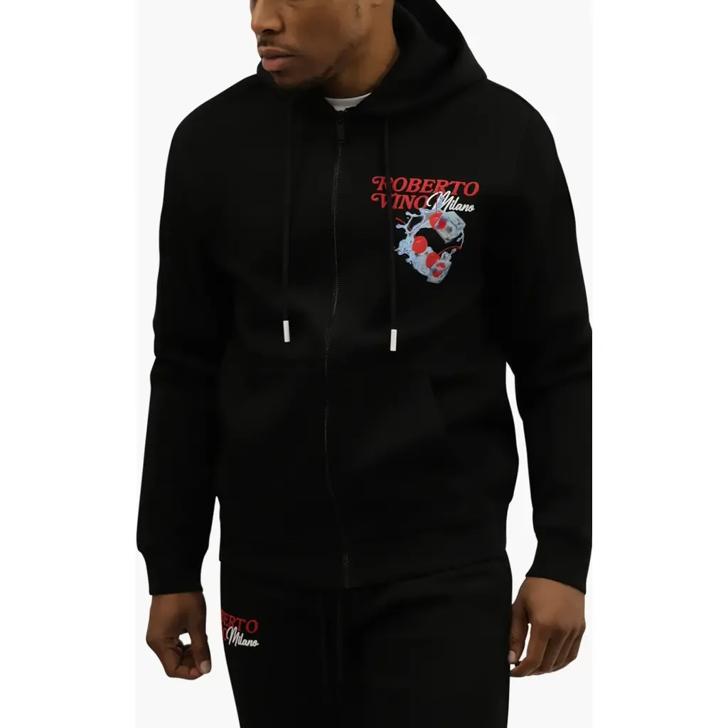 Fresh Cherry Cotton Blend Full Zip Fleece Hoodie by Roberto Vino
