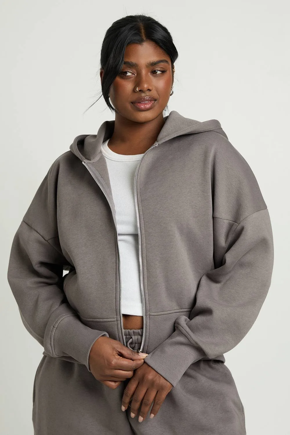 Oversized Seam Detail Zip Up Hoodie by boohoo