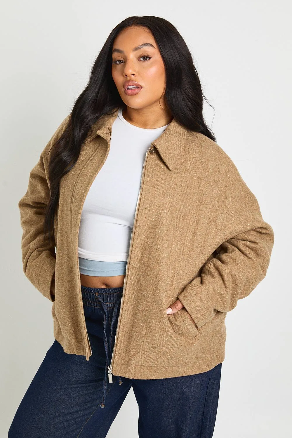 Wool Look Oversized Jacket by boohoo