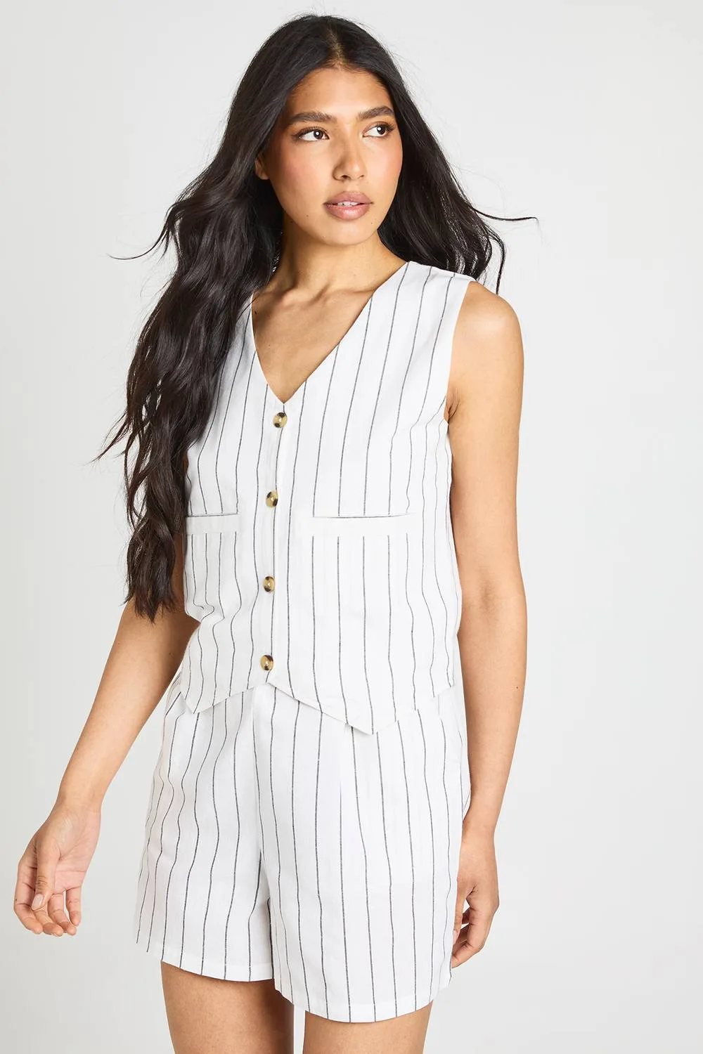Linen Look Striped Waistcoat & Relaxed Fit Shorts by boohoo
