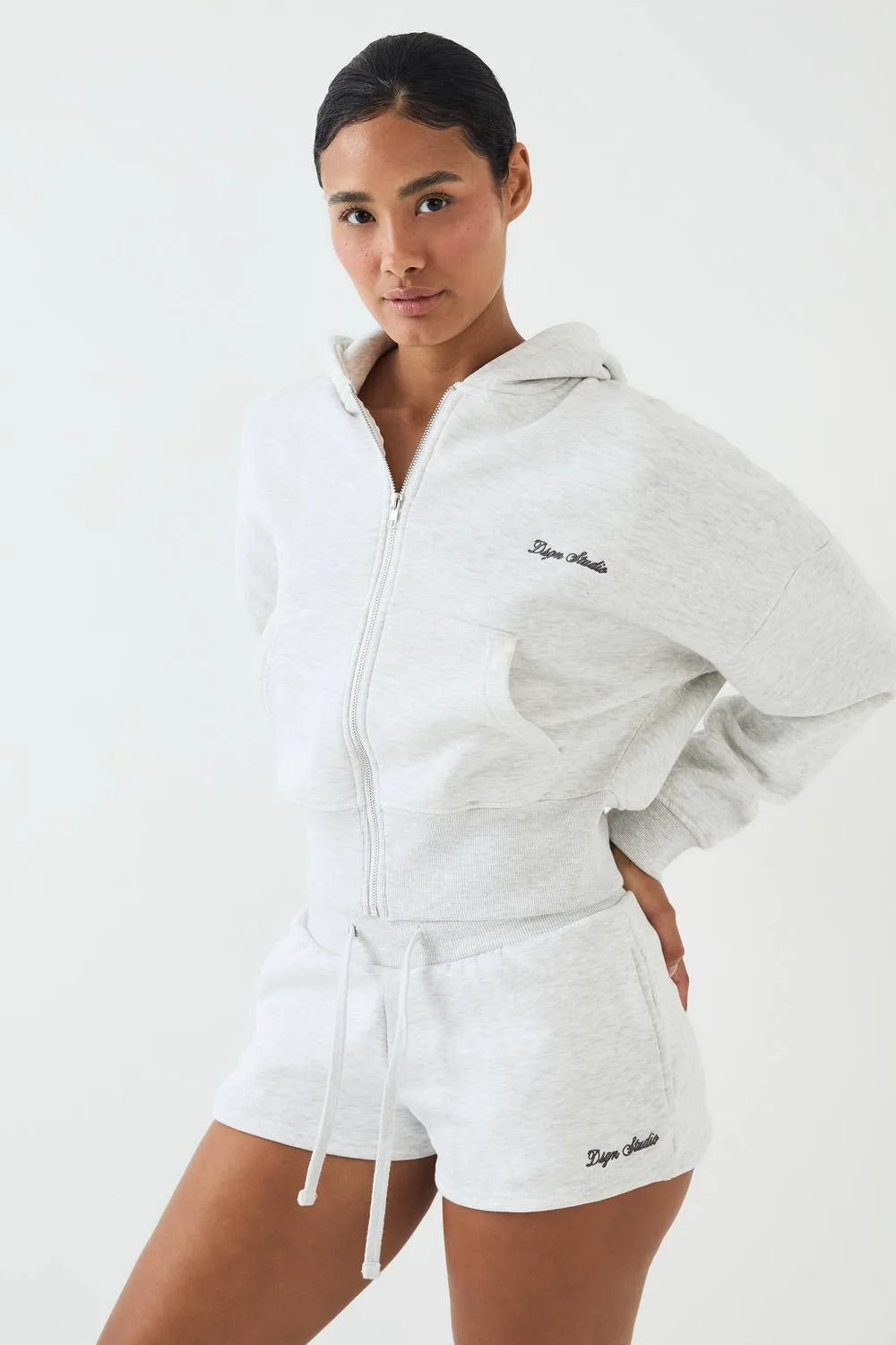 Boxy Crop Zip Through Hooded Short Tracksuit by DSGN Studio